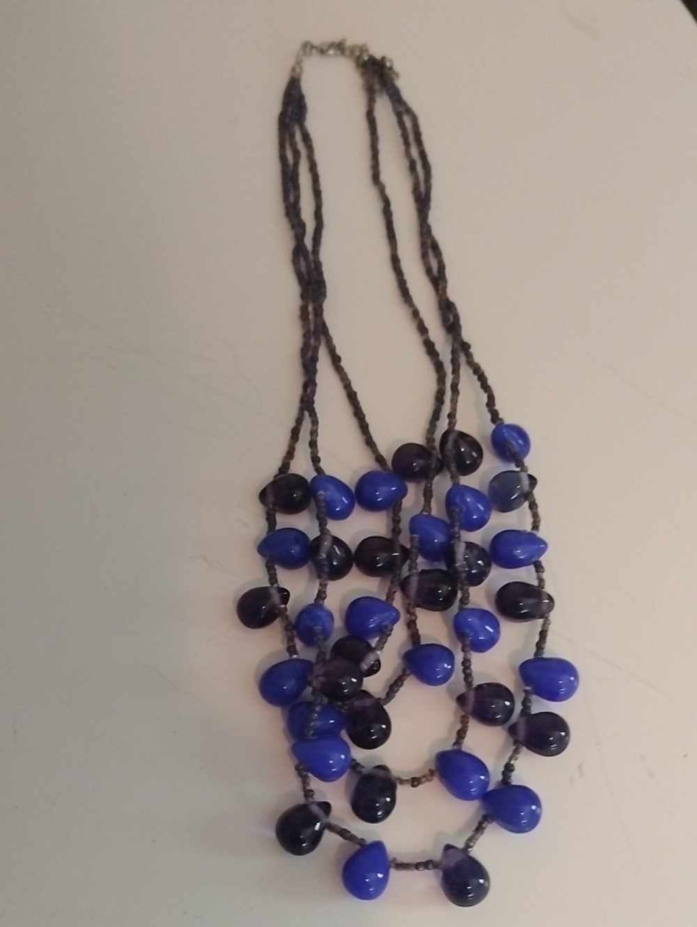 Multi-Strand Blue and Black Beaded Teardrop Necklace - Women Jewelry